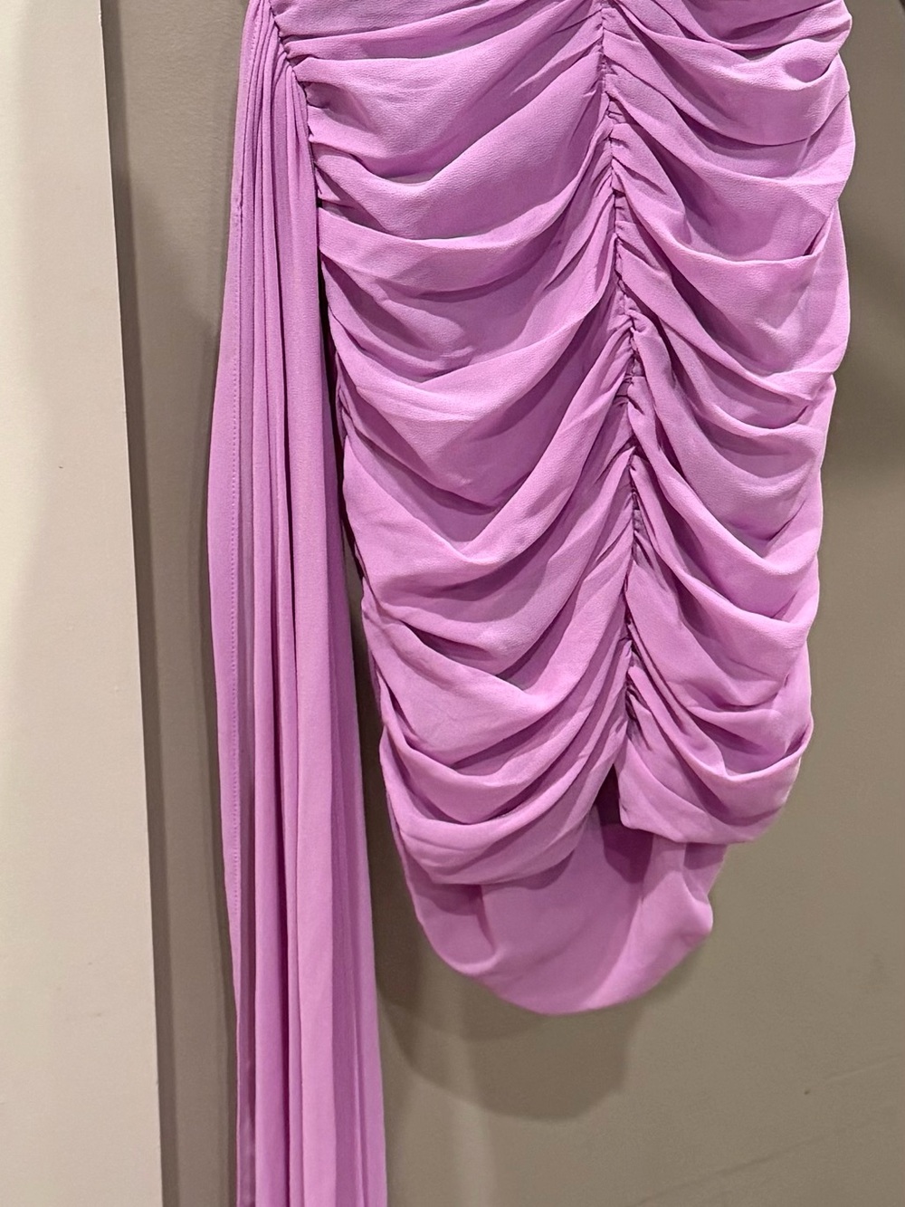 Fashion Nova Lilac Ruched Midi Dress with Draped Sash